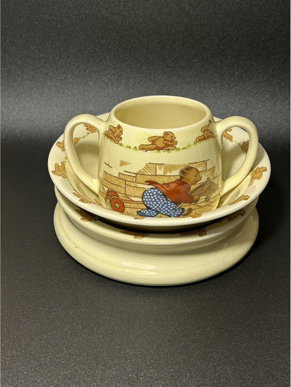 Vintage 3 Pcs Set SylvaC Ware / Ceramic Teddy Bear On The Go EUC 1970’s